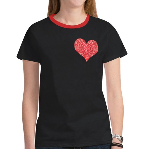 Bandana Heart on Black New All Over Print T-shirt for Women (Model T45)