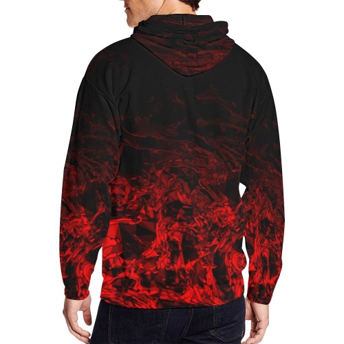 Red Nite - black and red geometric swirl gradient All Over Print Full Zip Hoodie for Men (Model H14)