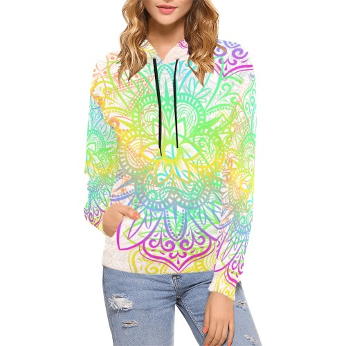 Rainbow Colored Mandala All Over Print Hoodie for Women (USA Size) (Model H13)