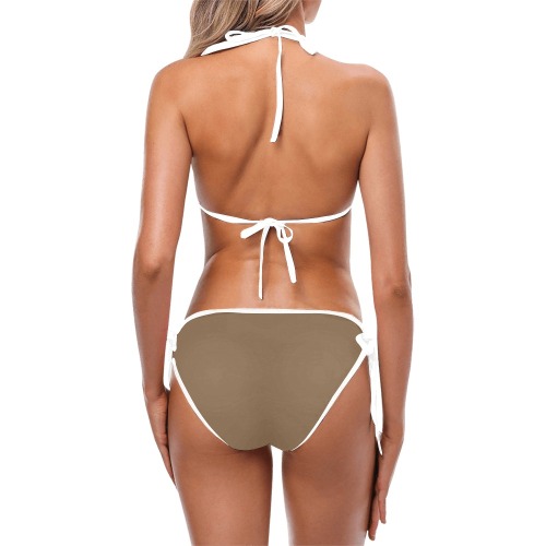 White Flower Swimwear Brown Custom Bikini Swimsuit (Model S01)