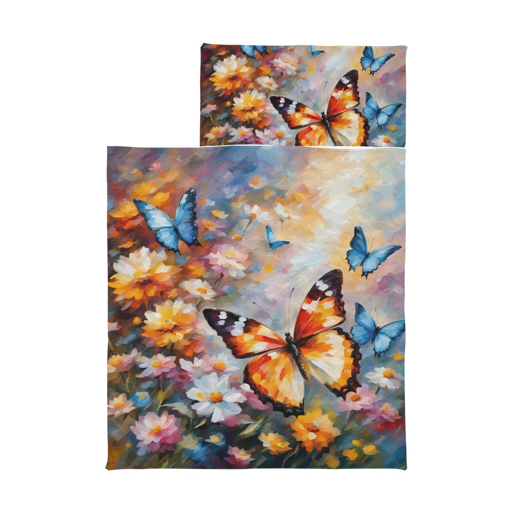 Beautiful butterflies and colorful flowers art Kids' Sleeping Bag