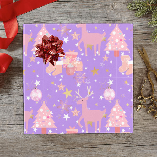 Pink and Purple and Gold Christmas Design Gift Wrapping Paper 58"x 23" (2 Rolls)