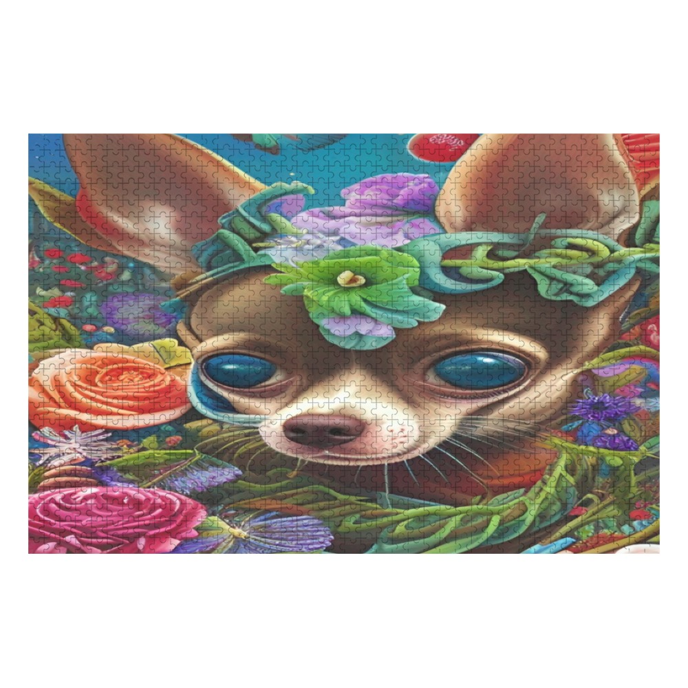 Flower Chihuahua 1000-Piece Wooden Photo Puzzles