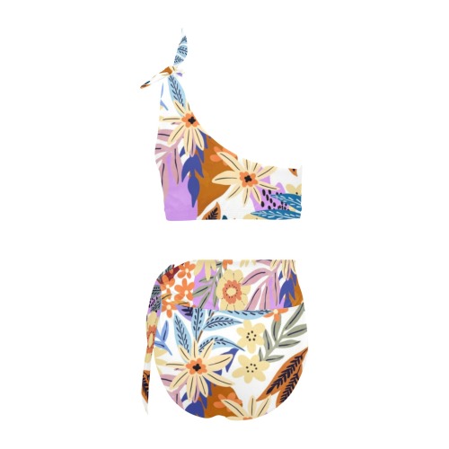 The vibrant colorful garden blooms High Waisted One Shoulder Bikini Set (Model S16)