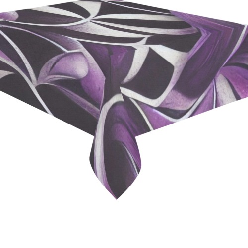white leaf, violet and black Cotton Linen Tablecloth 60"x 84"