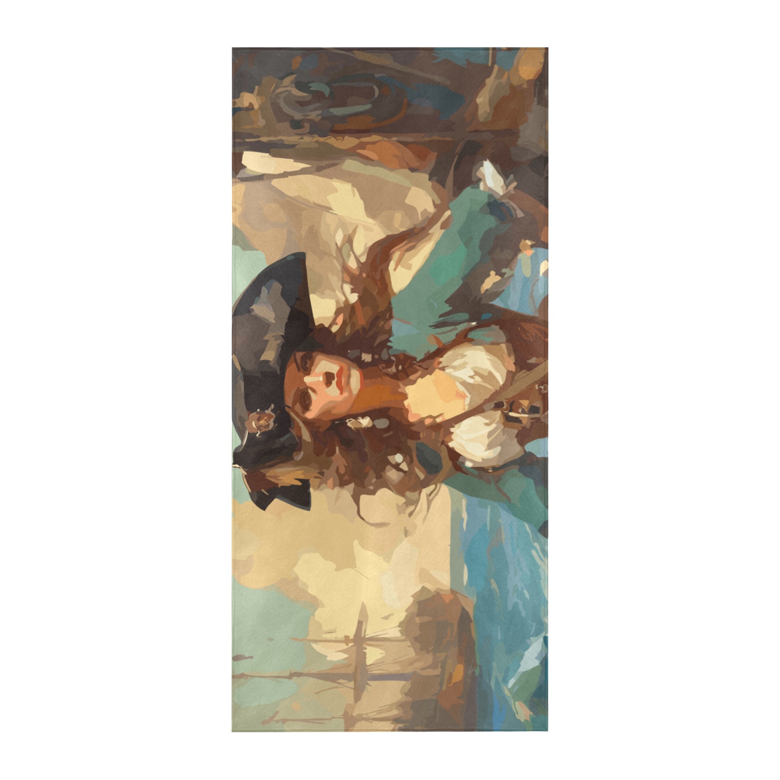 Pirate woman captain and leader and a tall ship. Beach Towel 32"x 71"