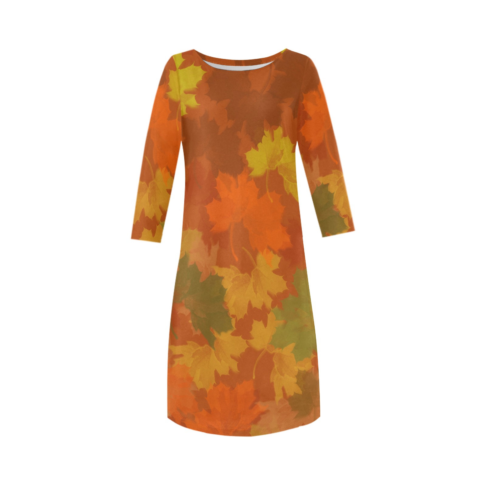 Fall Leaves / Autumn Leaves Rhea Loose Round Neck Dress(Model D22)