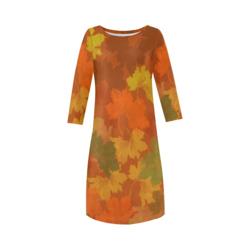 Fall Leaves / Autumn Leaves Rhea Loose Round Neck Dress(Model D22)