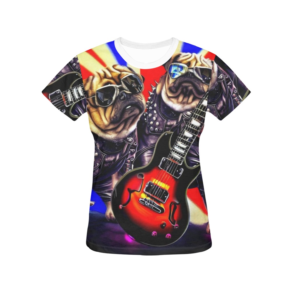 HEAVY ROCK PUG 3 All Over Print T-Shirt for Women (USA Size) (Model T40)