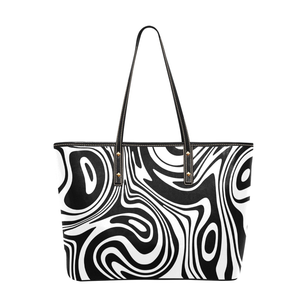 Black and White Marble Chic Leather Tote Bag (Model 1709)