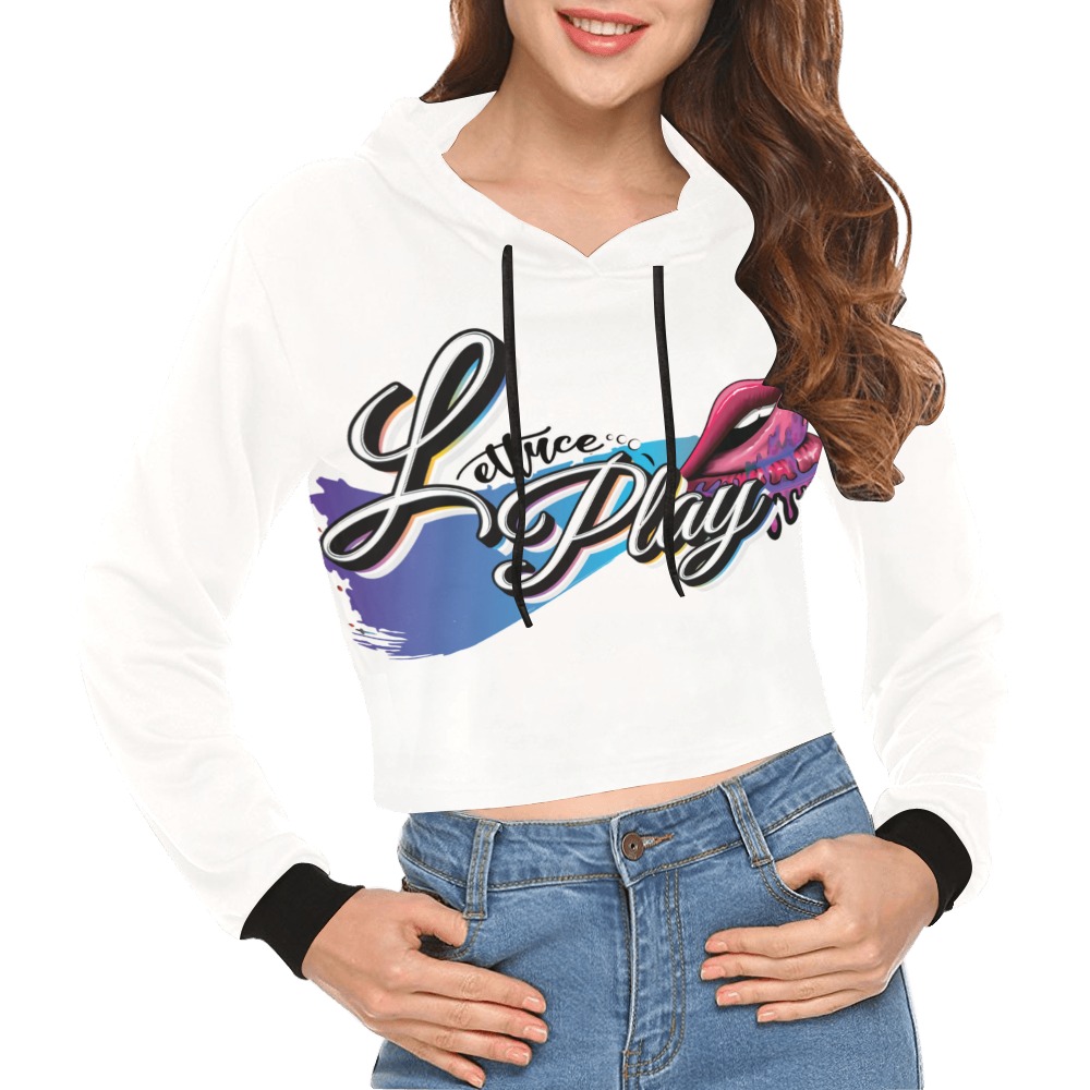 lettuceplay crop white All Over Print Crop Hoodie for Women (Model H22)