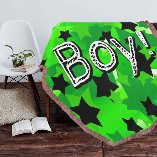It's A Boy! Stars in Greens Ultra-Soft Fringe Blanket 60"x80" (Mixed Green)