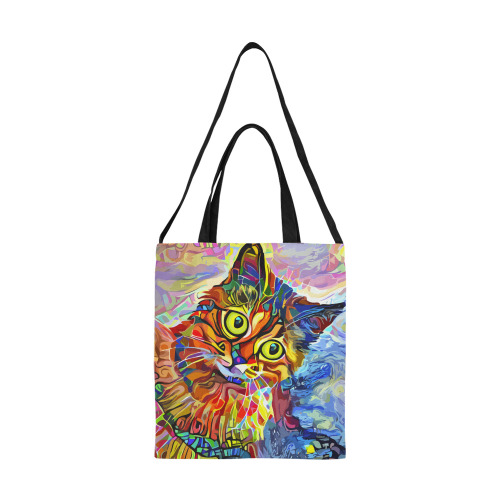 Abstract Cat Face Artistic Pet Portrait Painting All Over Print Canvas Tote Bag/Medium (Model 1698)