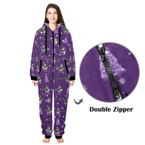 Grinchmas Adult Unisex One-Piece Zip Up Hooded Pajamas