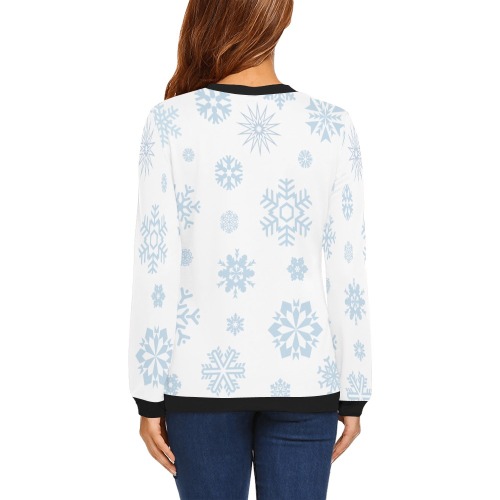Blue Snowflakes Snowfall Winter Pattern All Over Print Crewneck Sweatshirt for Women (Model H18)