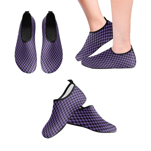 Checkerboard Black And Purple Women's Slip-On Water Shoes (Model 056)