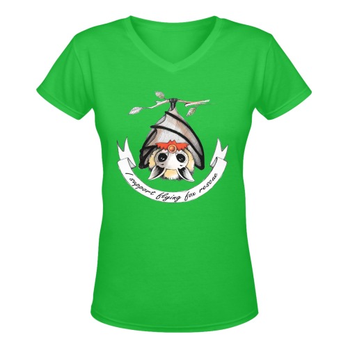 Ladies green v-neck I support flying-foxes Women's Deep V-neck T-shirt (Model T19)