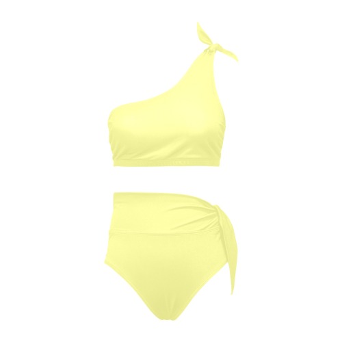 color canary yellow High Waisted One Shoulder Bikini Set (Model S16)