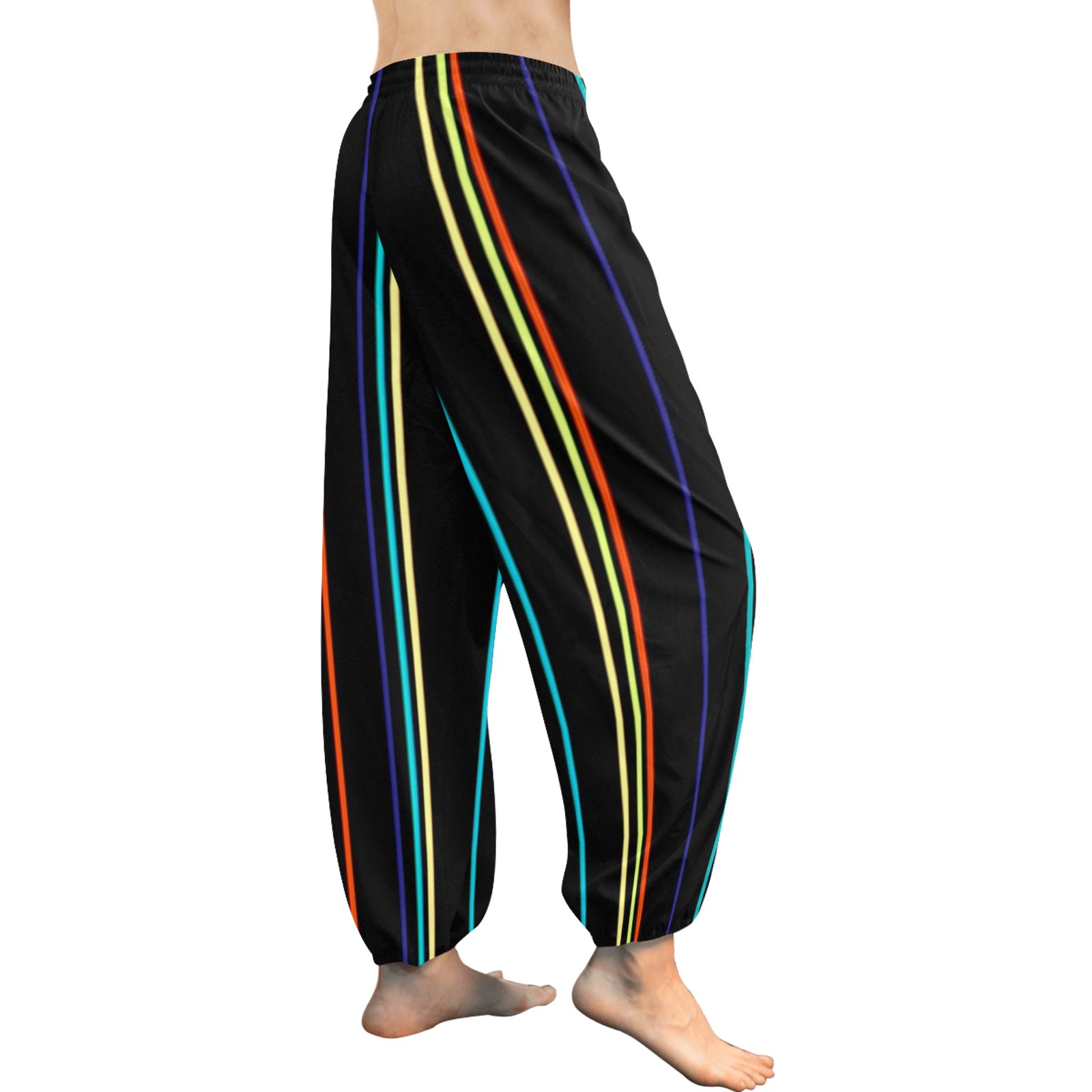 Bright Stripes on Black Field Women's All Over Print Harem Pants (Model L18)