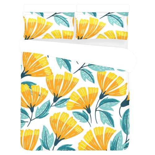 Yellow Floral 3-Piece Bedding Set