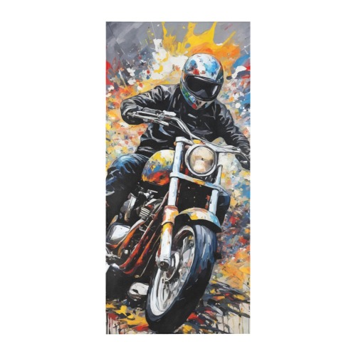 Male motorcyclist drives a bike. Colorful art Beach Towel 32"x 71"