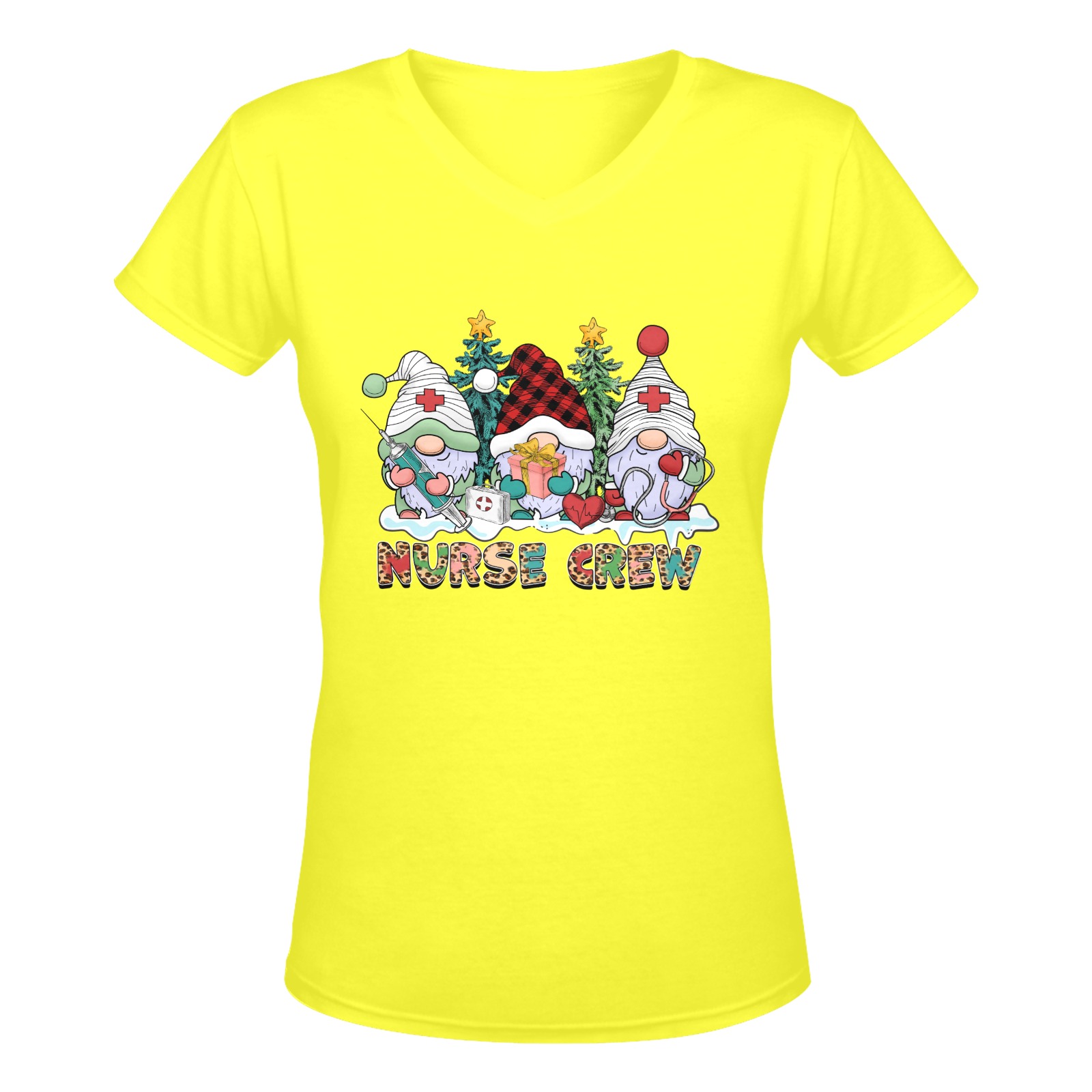 Christmas Gnome Nurse Crew (Y) Women's Deep V-neck T-shirt (Model T19)