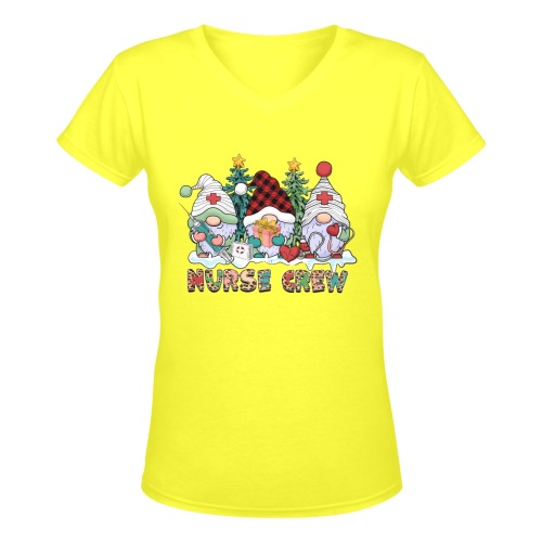 Christmas Gnome Nurse Crew (Y) Women's Deep V-neck T-shirt (Model T19)