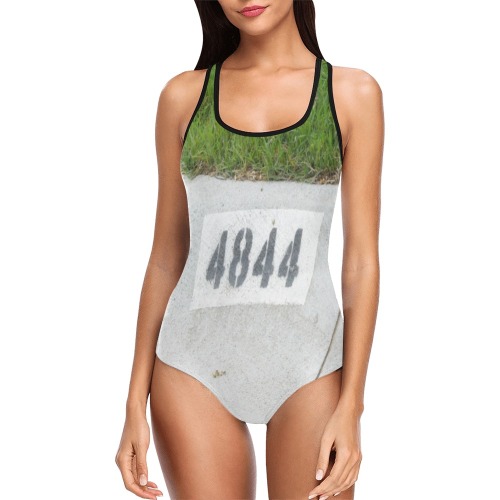 Street Number 4844 with black straps Vest One Piece Swimsuit (Model S04)
