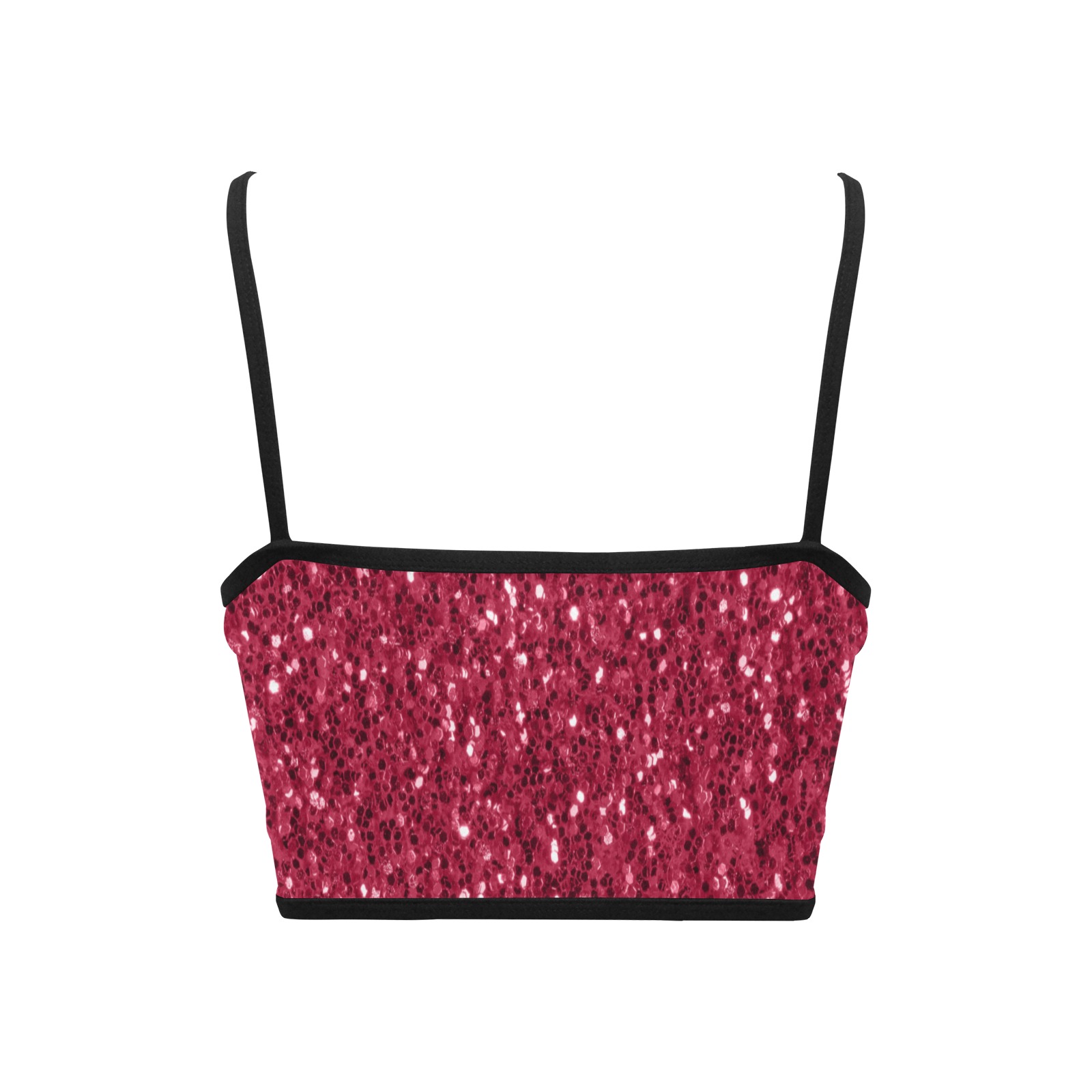 Magenta dark pink red faux sparkles glitter Women's Spaghetti Strap Crop Top (Model T67)