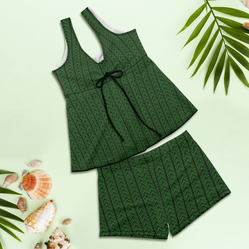 chevrons vert bouteille Women's Vest Skirt Split Swimsuit (Model S47)