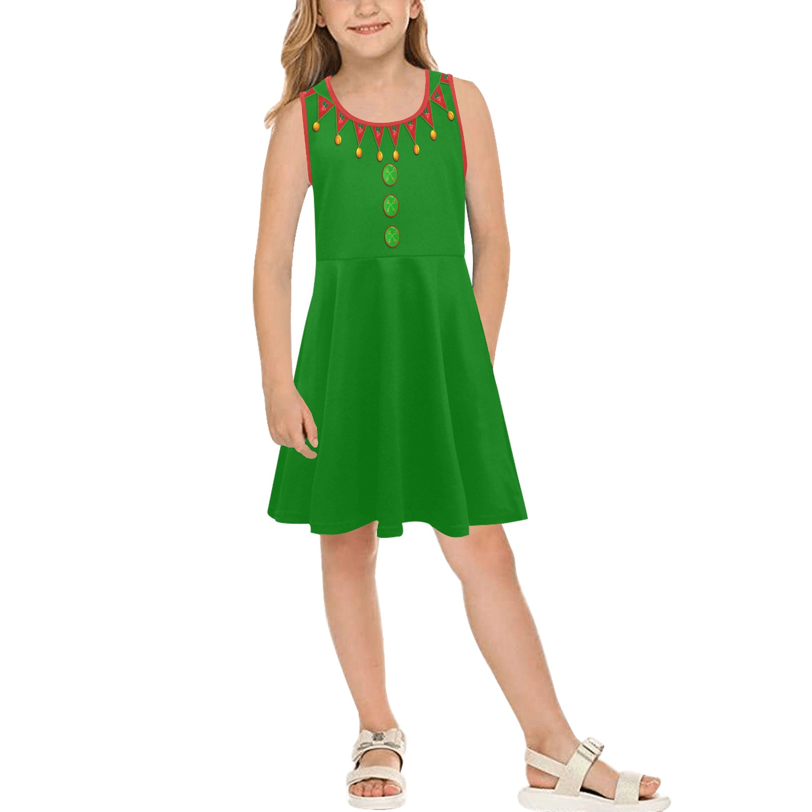 Green Elf Costume Girls' Sleeveless Sundress (Model D56)