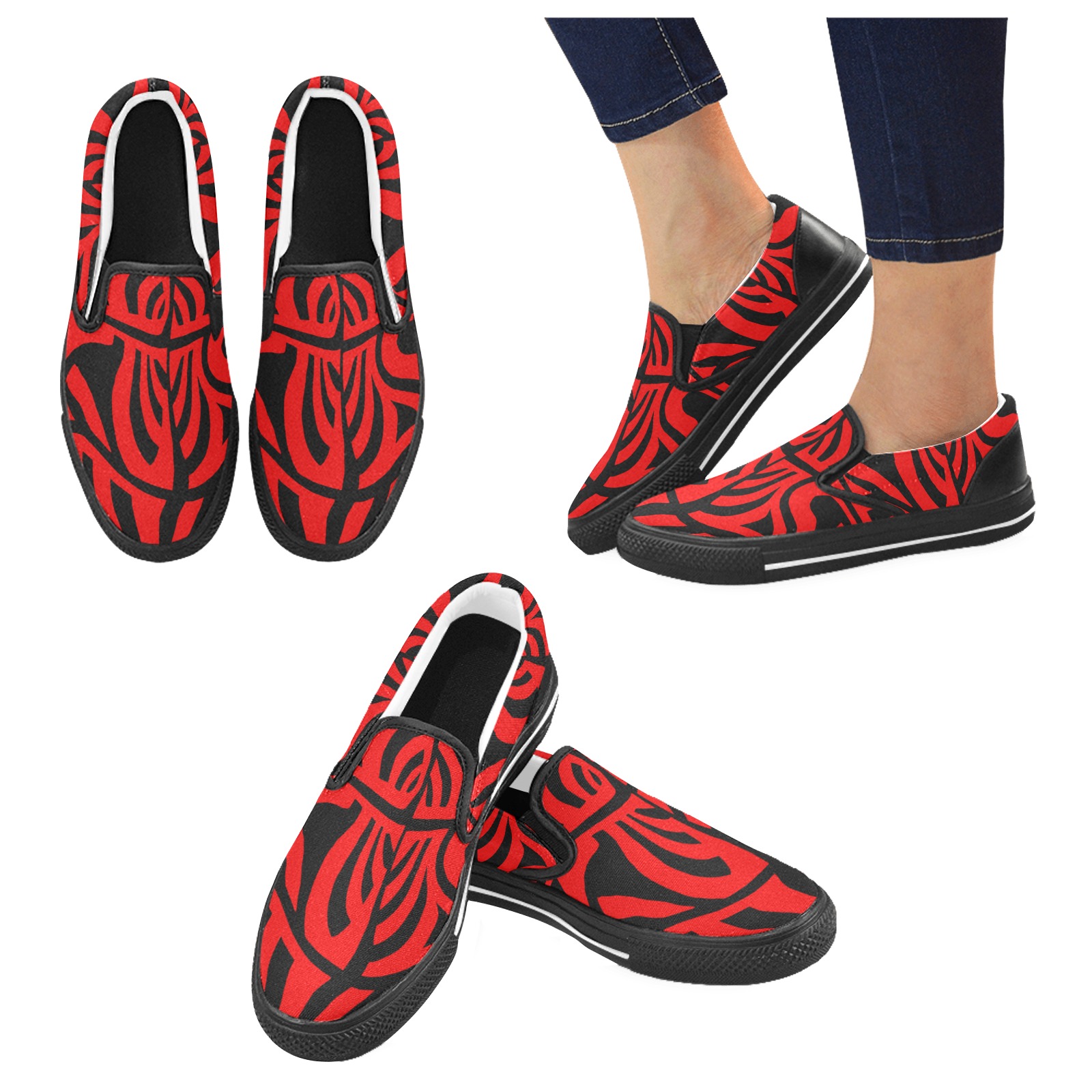 aaa red Men's Unusual Slip-on Canvas Shoes (Model 019)