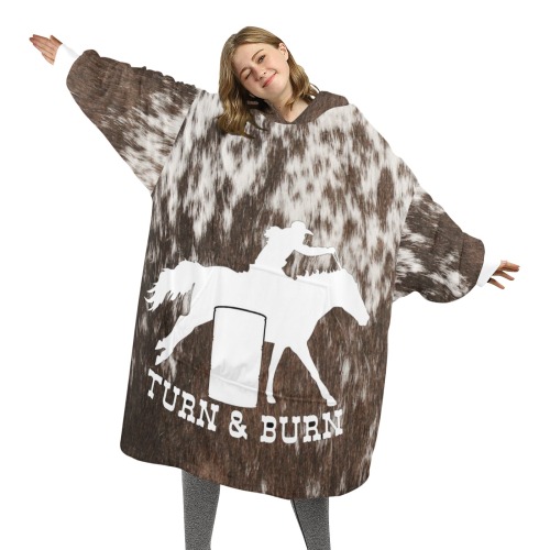 Adult BarrelRacerWht Brown Cowhide Blkt Hoodie
