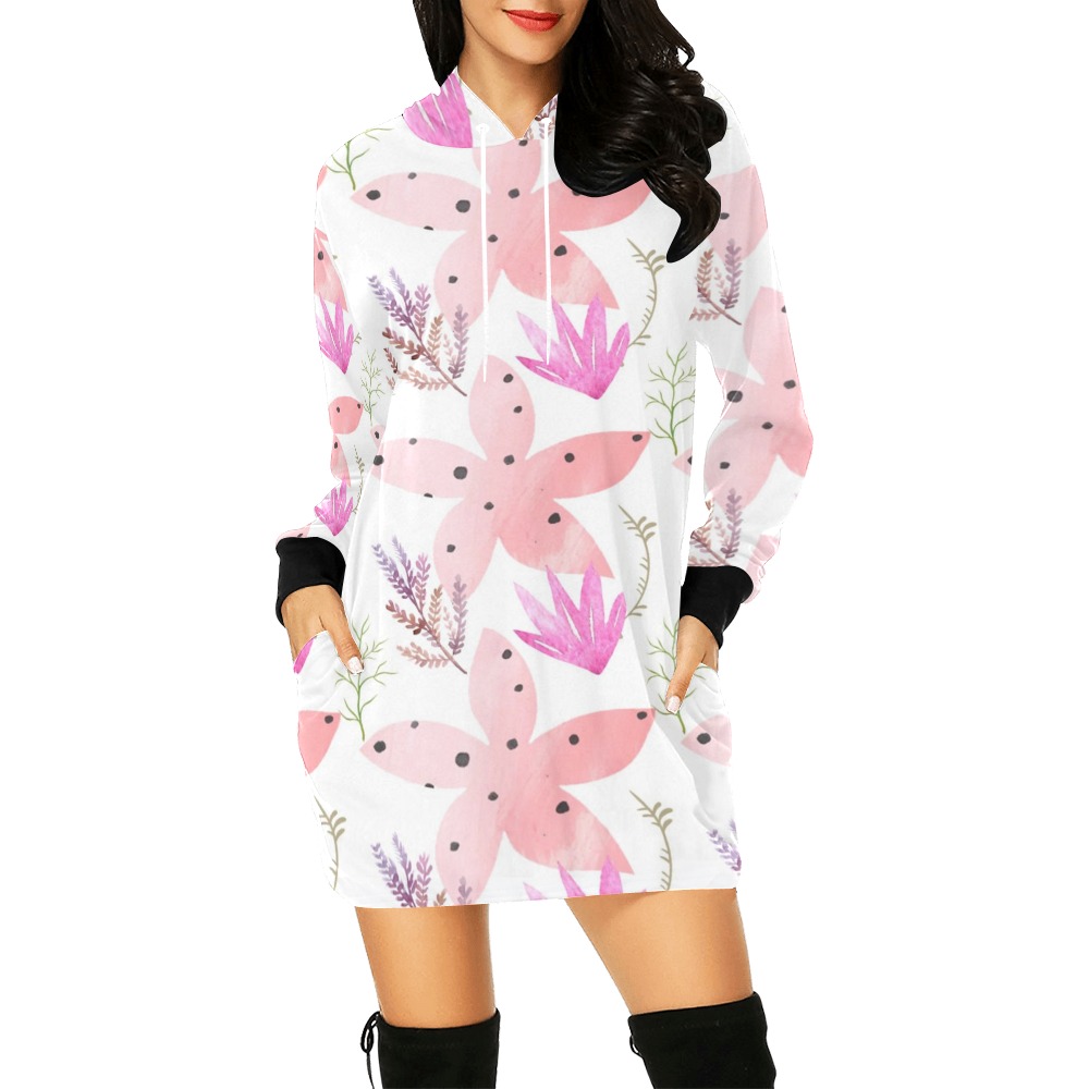 floral All Over Print Hoodie Mini Dress (Model H27)