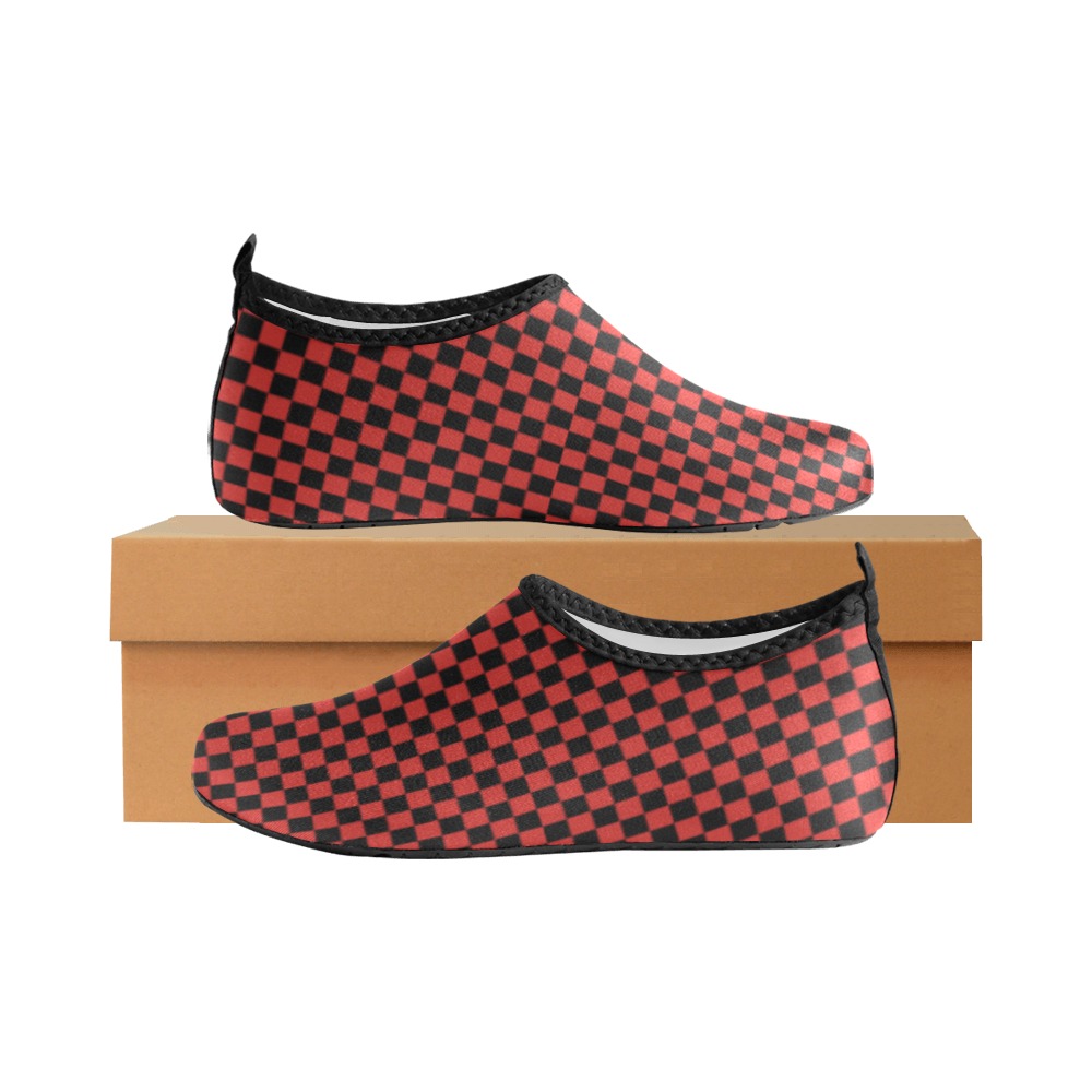 Checkerboard Black And Red Women's Slip-On Water Shoes (Model 056)