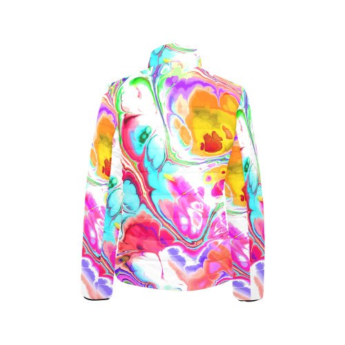 Funky Marble Acrylic Cellular Flowing Liquid Art Women's Stand Collar Padded Jacket (Model H41)