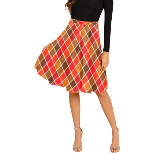 Brown Red Argyle Tight Tile Pattern Melete Pleated Midi Skirt (Model D15)