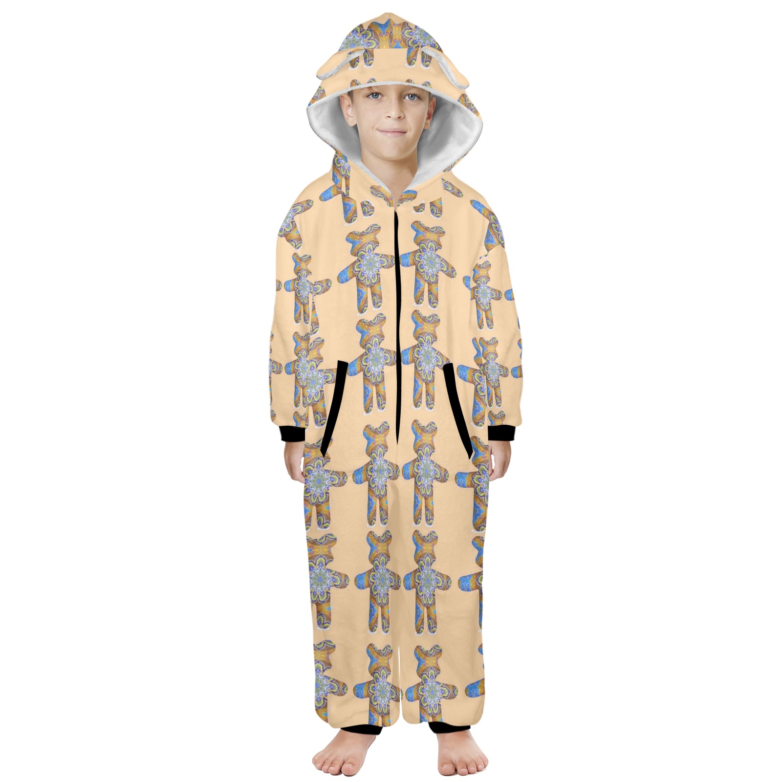 nounours 3 i One-Piece Zip Up Hooded Pajamas for Big Kids