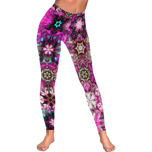neon pink kaleidoscope Low Rise Leggings (Invisible Stitch) (Model L05)