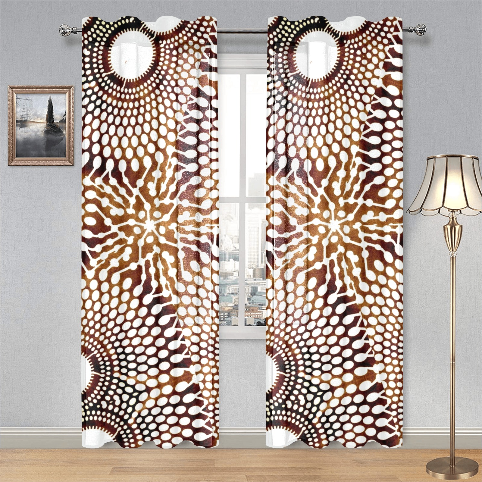 AFRICAN PRINT PATTERN 4 Gauze Curtain 28"x84" (Two-Piece)