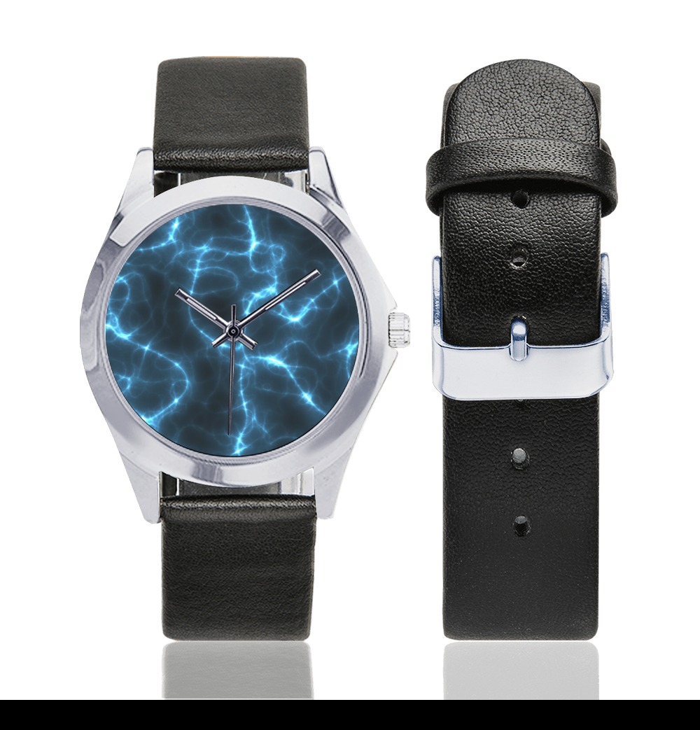 electric web Unisex Silver-Tone Round Leather Watch (Model 216)