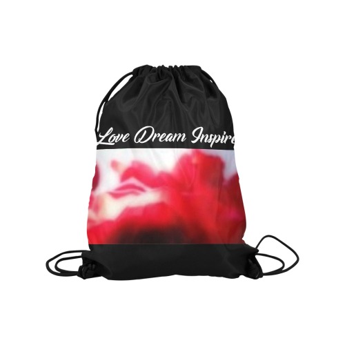 Black: Red Roses #LoveDreamInspireCo Medium Drawstring Bag Model 1604 (Twin Sides) 13.8"(W) * 18.1"(H)