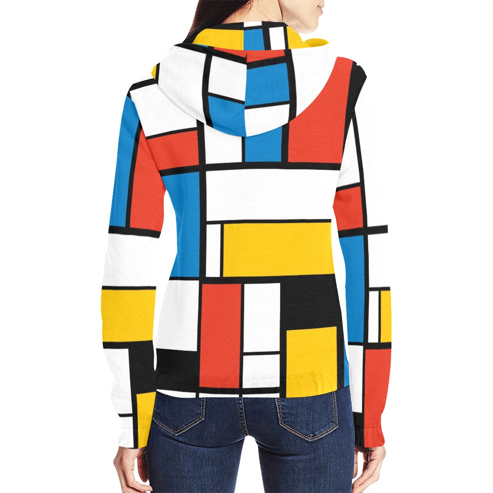 Mondrian De Stijl Modern All Over Print Full Zip Hoodie for Women (Model H14)