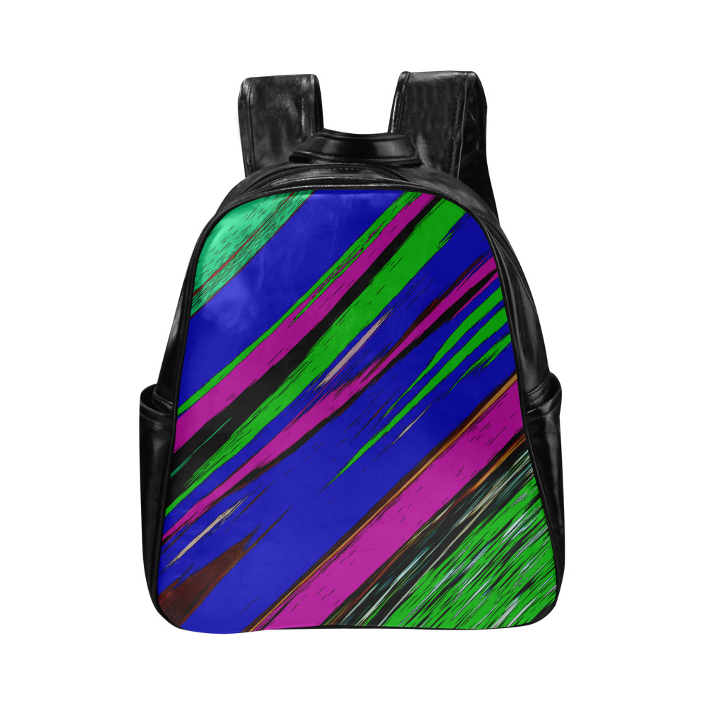 Diagonal Green Blue Purple And Black Abstract Art Multi-Pockets Backpack (Model 1636)