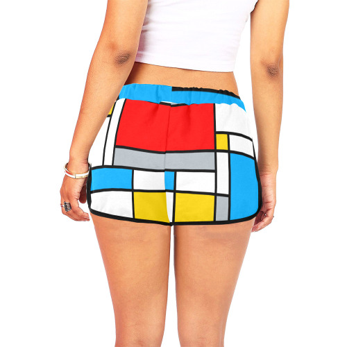 Mondrian Style Color Composition Geometric Retro Art Women's All Over Print Relaxed Shorts (Model L19)