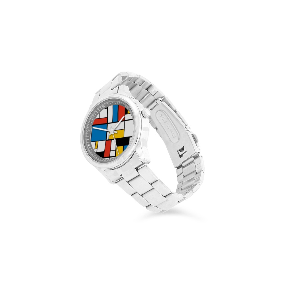 Mondrian De Stijl Modern Men's Stainless Steel Watch(Model 104)