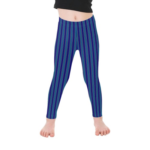 Classic Blue Stripes Kid's Ankle Length Leggings (Model L06)