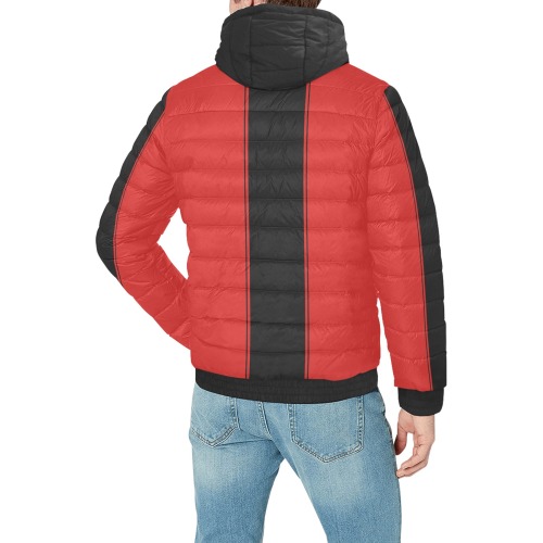 Red Black Stripe Racing Men's Padded Hooded Jacket (Model H42)