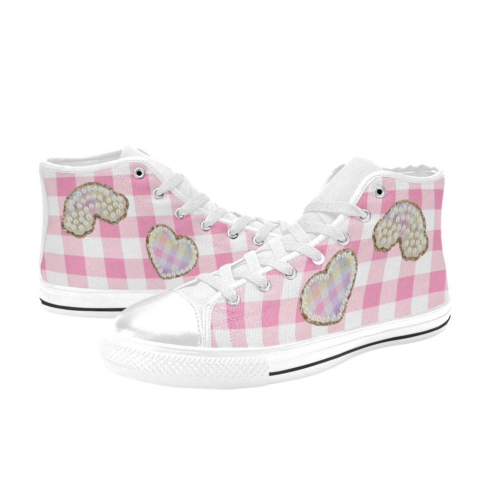pink plaid heart Women's Classic High Top Canvas Shoes (Model 017)