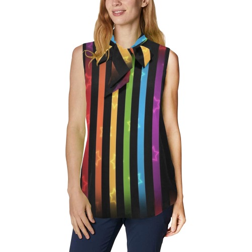 Pride 2022 by Nico Bielow Women's Bow Tie V-Neck Sleeveless Shirt (Model T69)